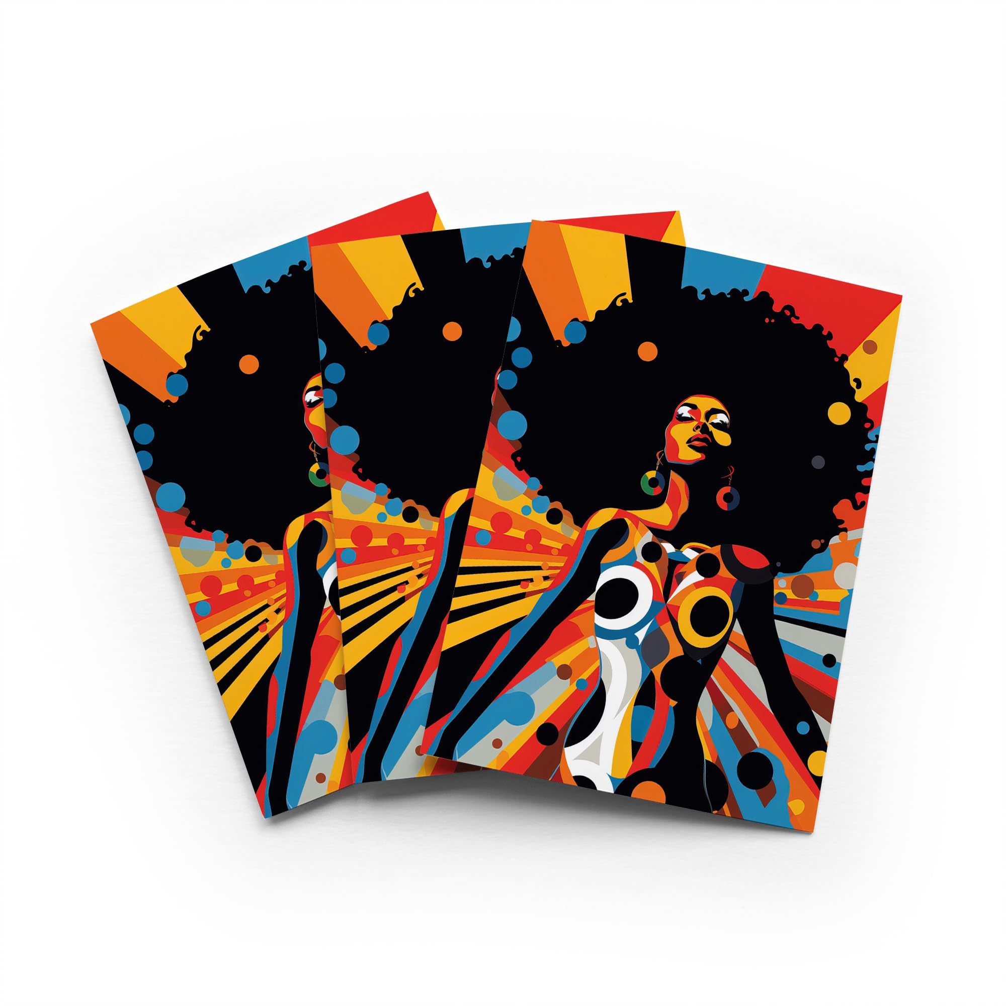 Afro Caribbean Woman Greeting Card Rainbow Portrait Any Occasion Set of 3 Blank Inside 5x7 Inch 13x18 cm