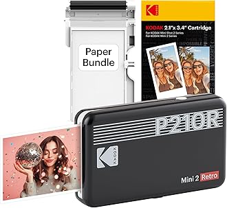 KODAK Mini 2 Retro 4PASS Mobile Photo Printer 5.3 x 8.6 cm Pack of 38 Sheets Black