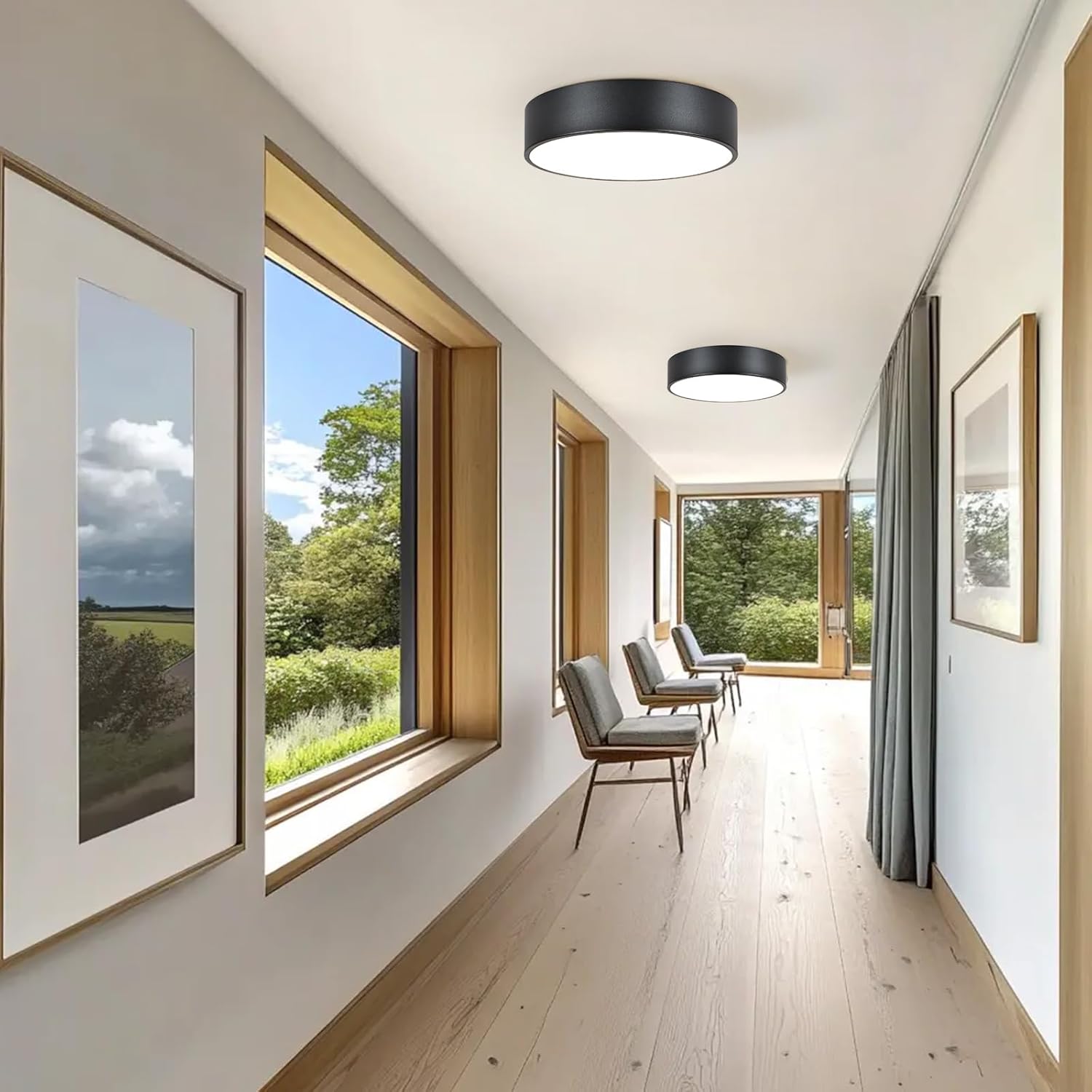 Black Flush Mount Light Fixture, 2-Light Minimalist Close to Ceiling Lamp, Industrial for Hallway, Entryway, Closet, Kitchen Island, Foyer, Balcony, Farmhouse, 11.8 Inch