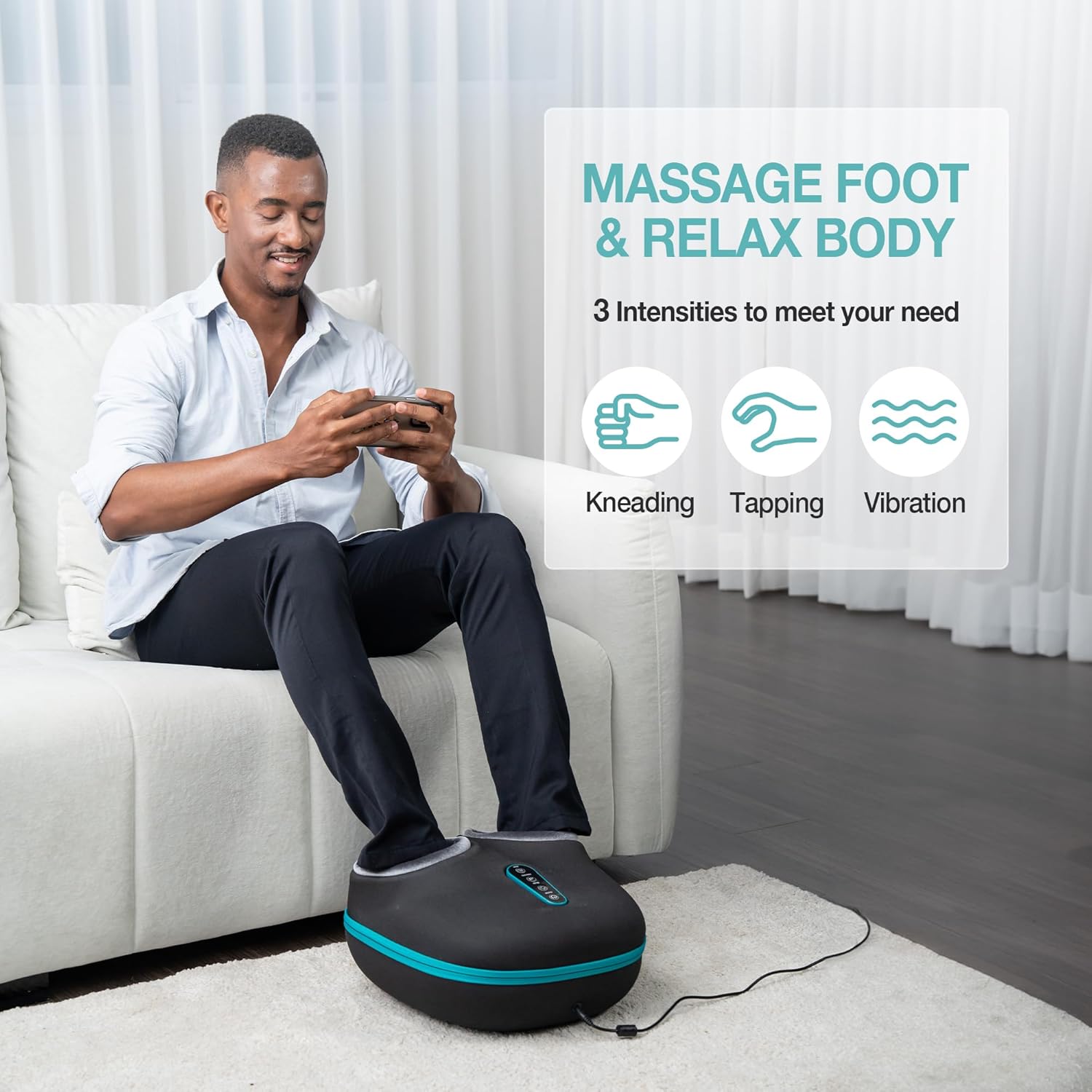 2-in-1 Shiatsu Foot and Back Massager with Heat, Foot Warmer Heating Pad for Circulation and Pain Relief, Plantar Fasciitis, Adjustable Kneading Massagers, Gifts for Women,Men