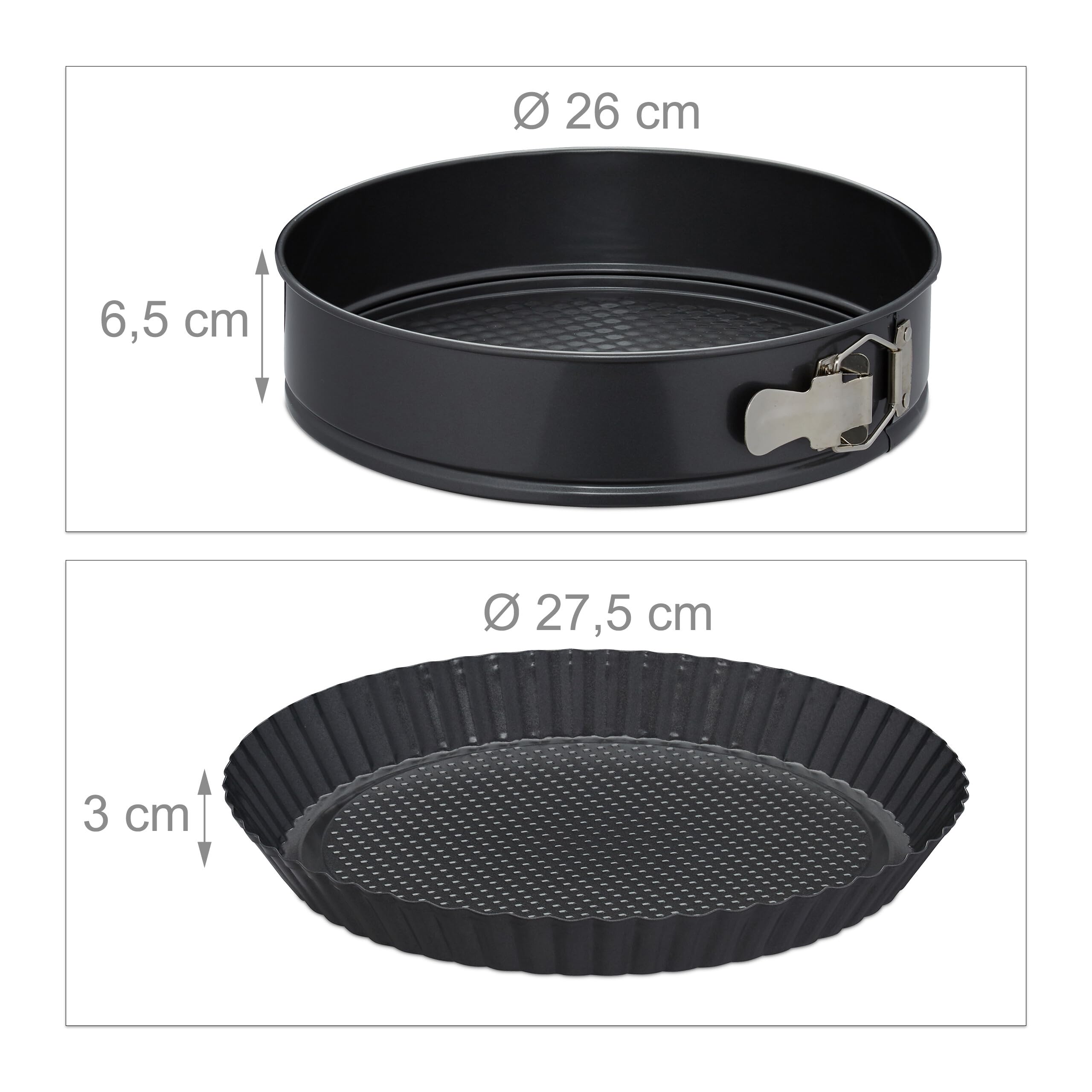 Relaxdays 10027276, anthracite Set de 5 pièces, 4 gâteaux, moule rectangle, à charnières, kouglof, à tarte, pinceau