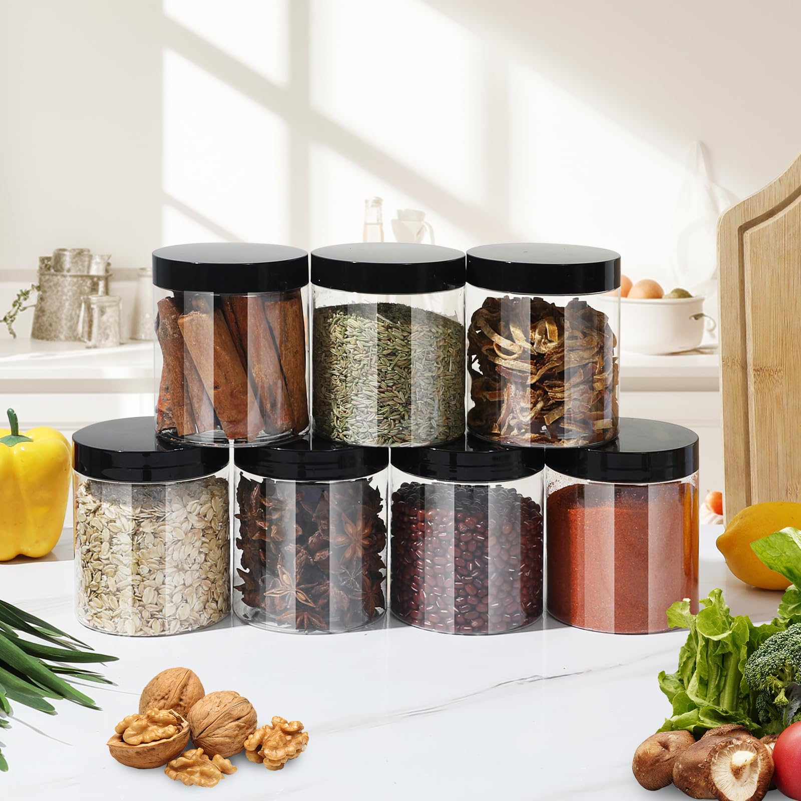 Bocaux en plastique avec couvercles, contenants hermétiques parfaits pour les aliments secs, la confiture de miel, le beurre d'arachide, les cosmétiques, la crème, la salle de bain et le rangement