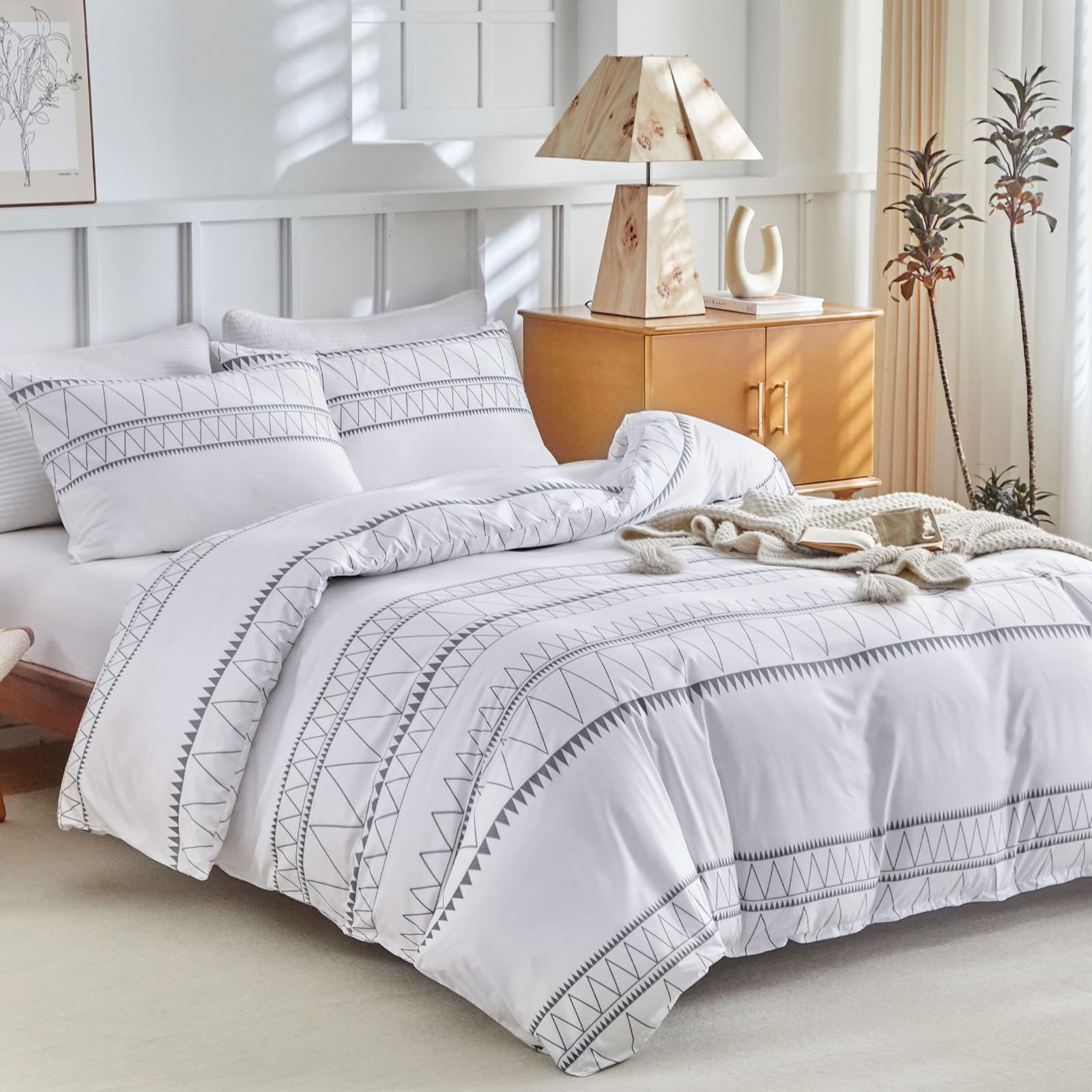 Tokokimo Funda Nórdica Cama 180, Funda Nórdica 260x240 cm con Bohemio Patrón Microfibra 3 Piezas Compuesto por 1 Funda Nórdica 260x240 cm + 2 Fundas de Almohada 65x65cm, Blanco