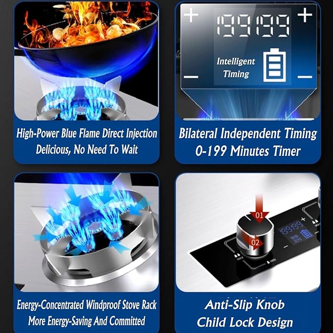 Estufa de Gas Empotrable 75 cm 2 Puestos Acero Inoxidable miniatura 8