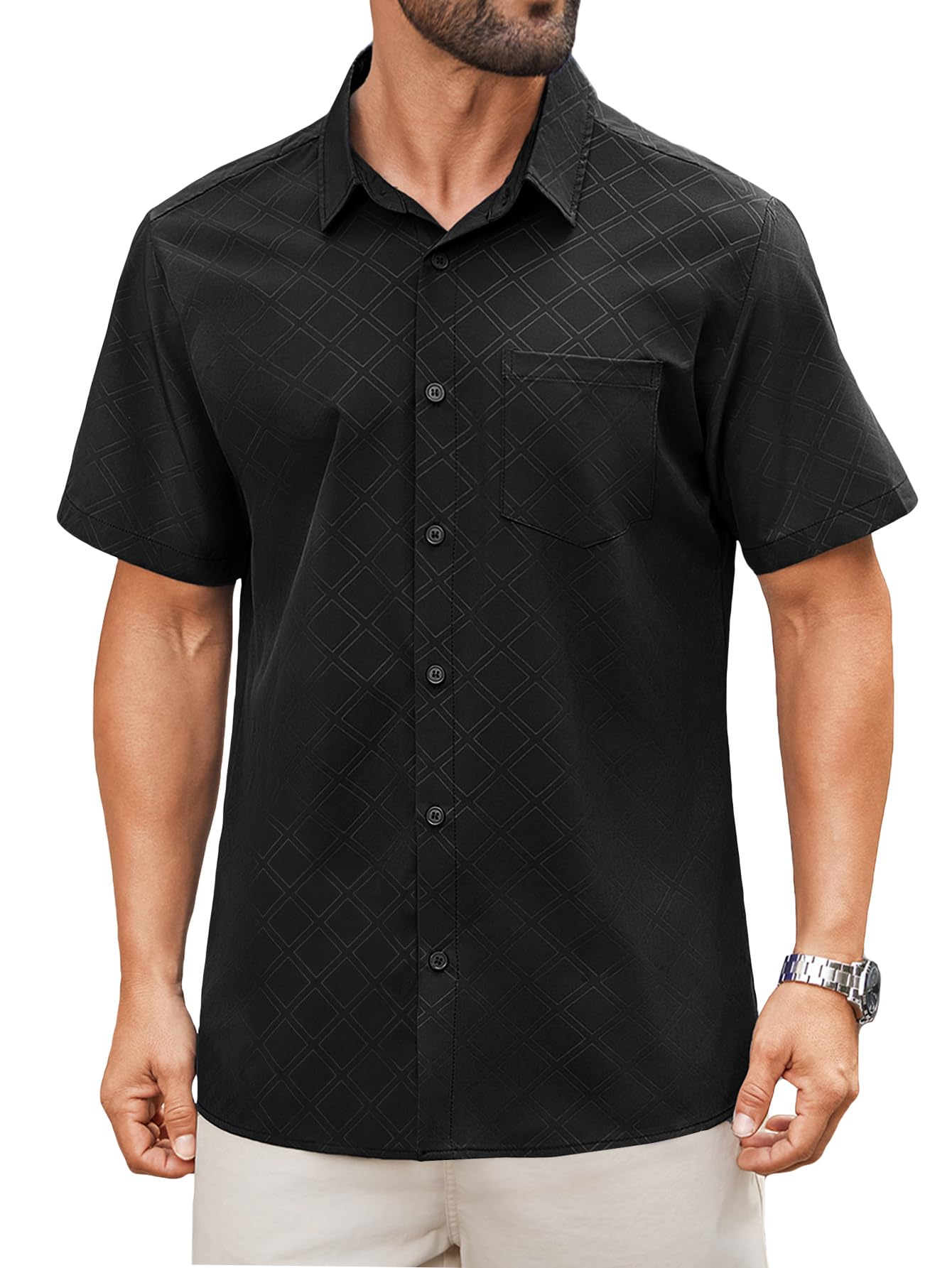 Hardaddy Men's Casual Button Down Shirt Short Sleeve Printed Button Up Business Dress Shirt for Men