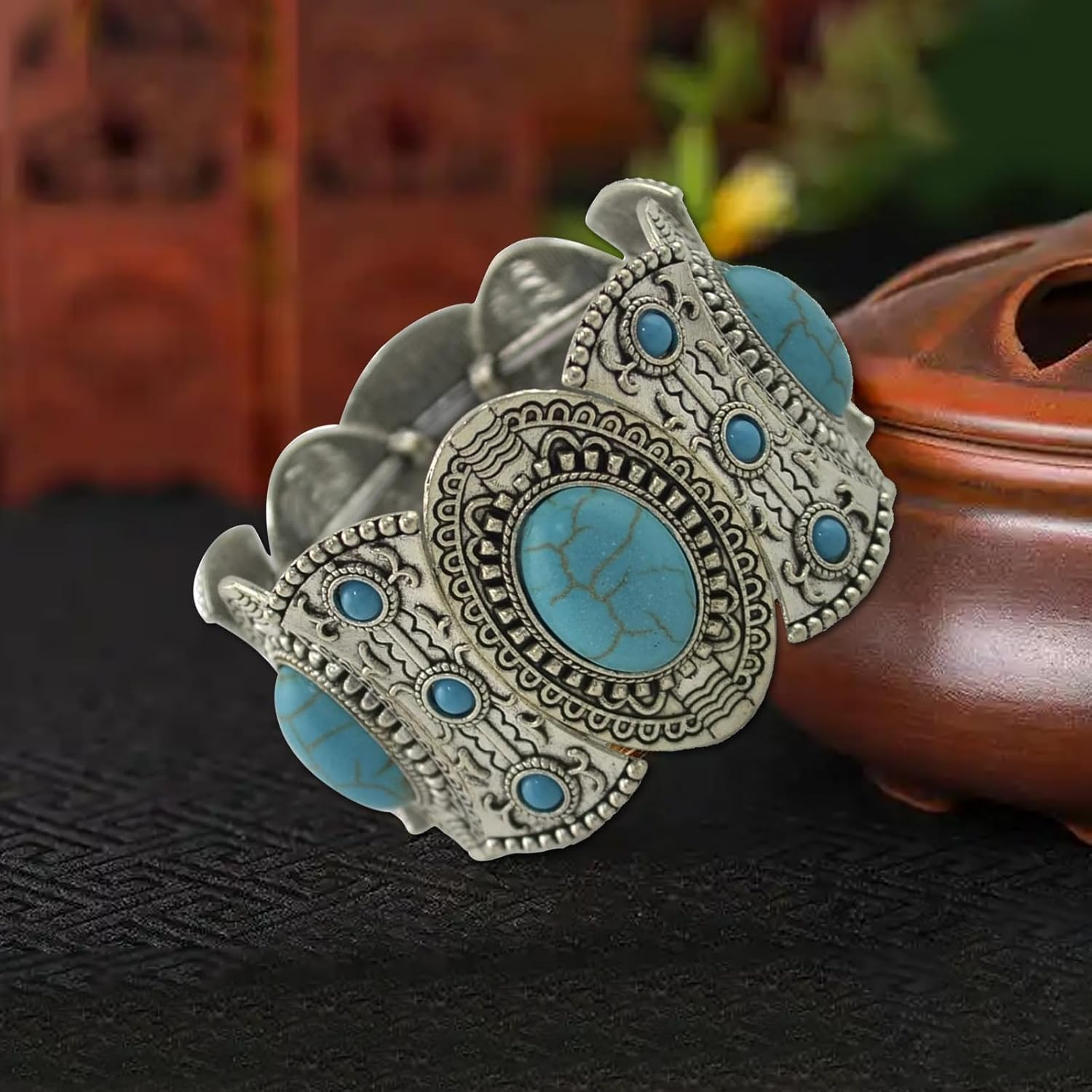 Turquoise Bracelet for Women,Boho Bracelets Vintage Western Cowgirl Bangle Bracelet,Western Jewelry for Women,Stretch Turquoise Jewelry - Image 4