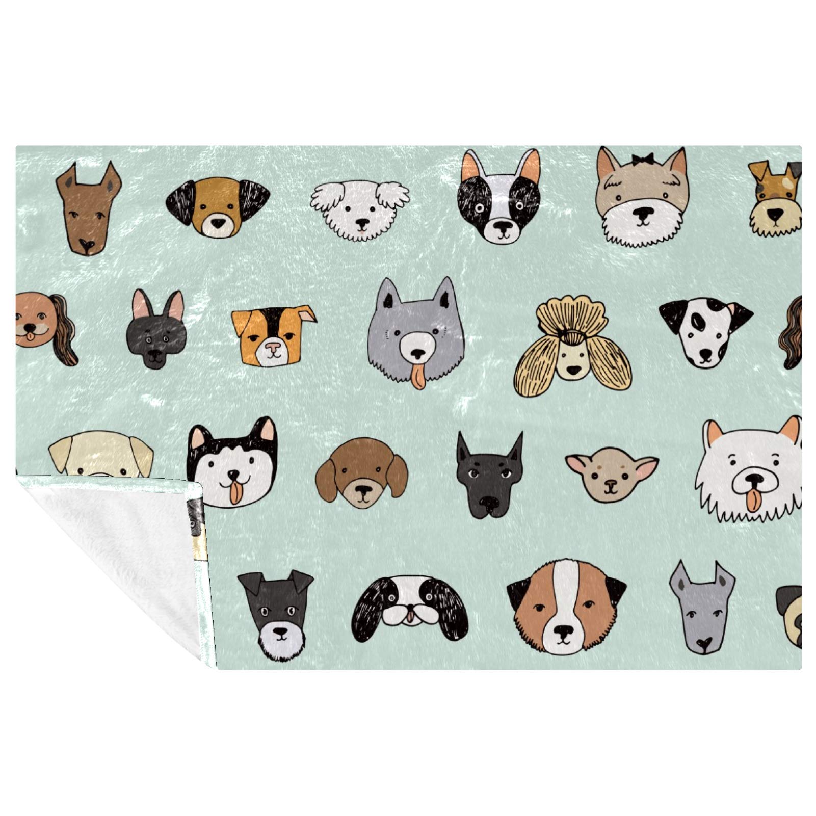 Couverture douce et chaude tête de chien 150x100 cm pour lit