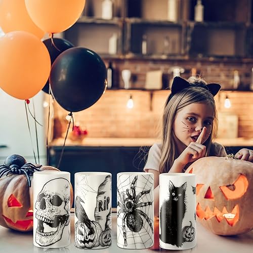 Miniatura 4 de Velas parpadeantes sin llama de Halloween, velas LED de pilar que funcionan con pilas, velas espeluznantes de Halloween, calabaza, araña, cráneo,