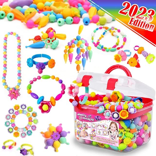 FunzBo Kids Jewelry Making Kit for Girls Toys - Snap Pop Beads Pop-Bead Art and Craft Kits DIY Bracelets Necklace Hairband and Rings Toy for Age 3 4 5 6 7 8 Year Girl Old