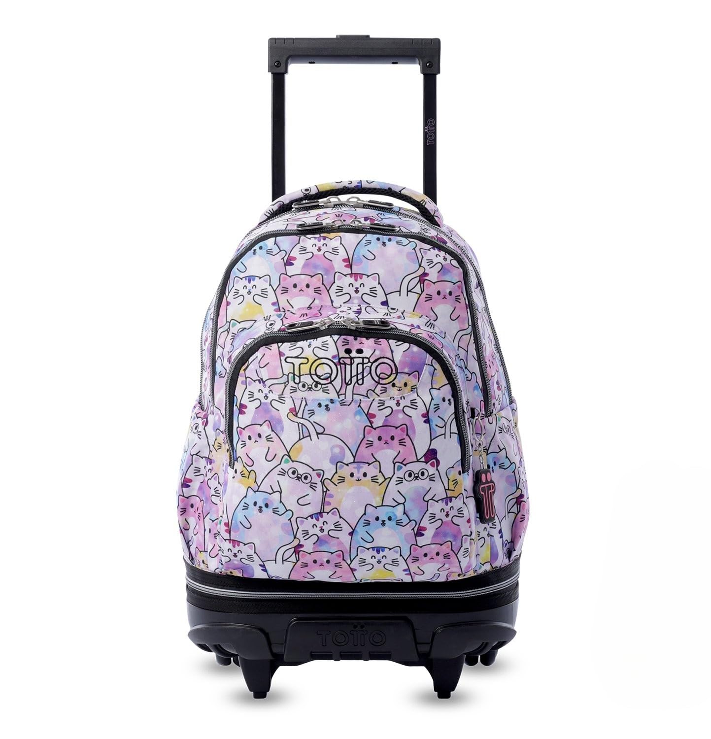 TOTTO - Mochila Escolar con Ruedas Desmontables, Modelo Tiza Glitter, Capacidad 26 L, Mochila PC 15.4", Bolsillo Botella, Manija Telescópica, Espaldar Ergonómico y Correas en S, Estampado Paws Rosa