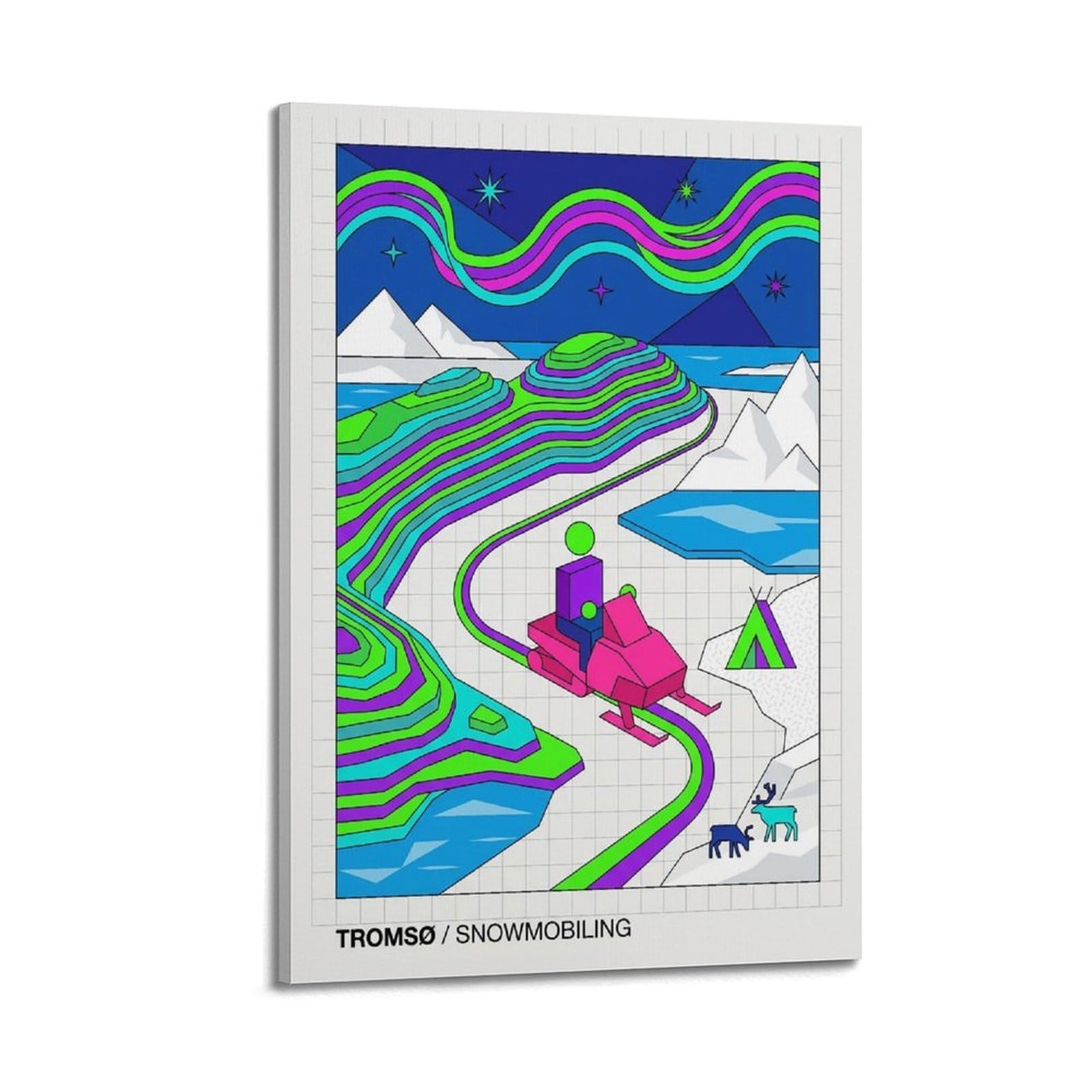 XKUGA Minimalist Bauhaus Tromso Norway Snowmobiling Poster Modern Decorative Canvas Prints - Ideal Wall Art for Family, Man Cave, Game Room, Boys & Girls Bedroom 12x18inch(30x45cm)