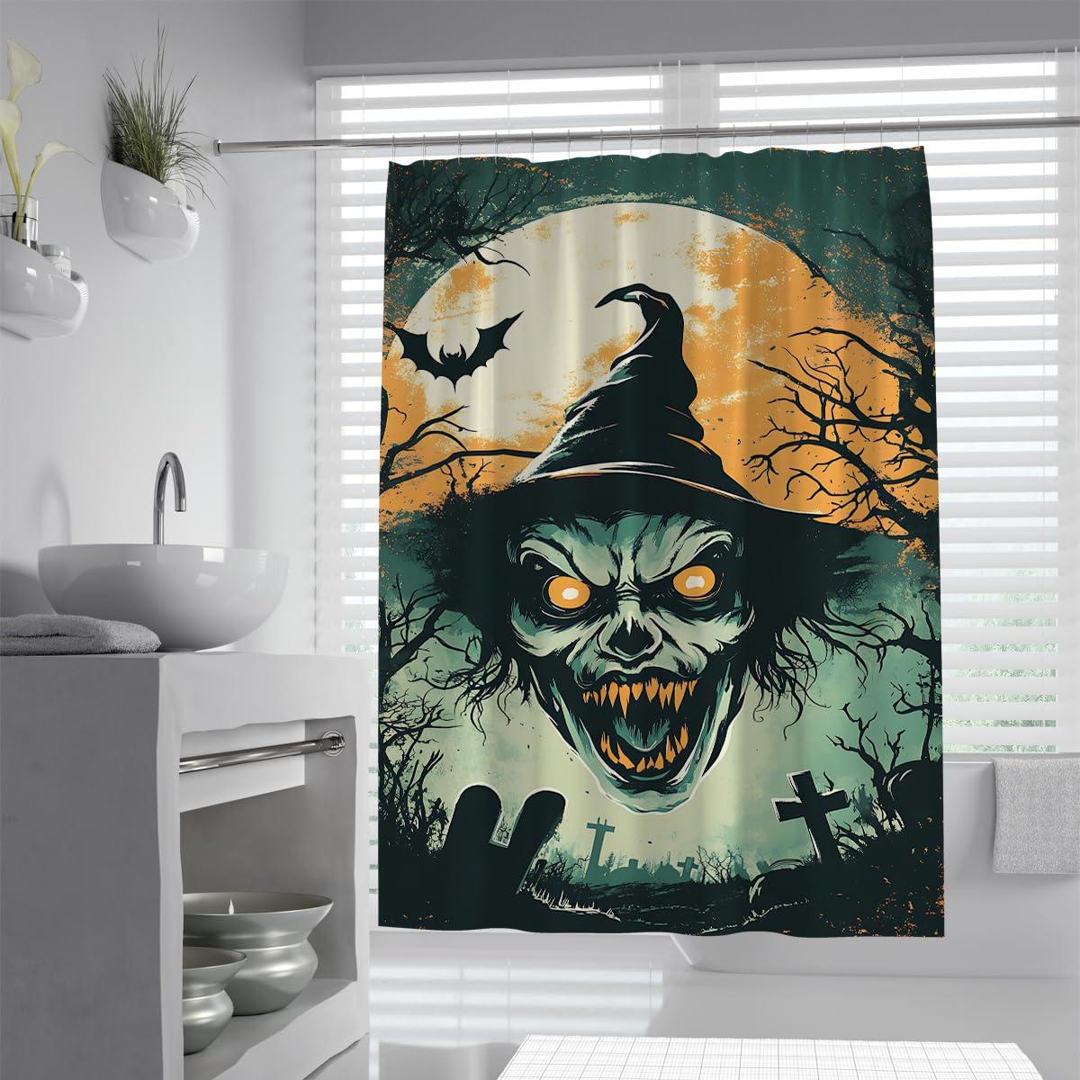 Scary Halloween Duschvorhang Horror Witch Badezimmer Deko 150x180cm