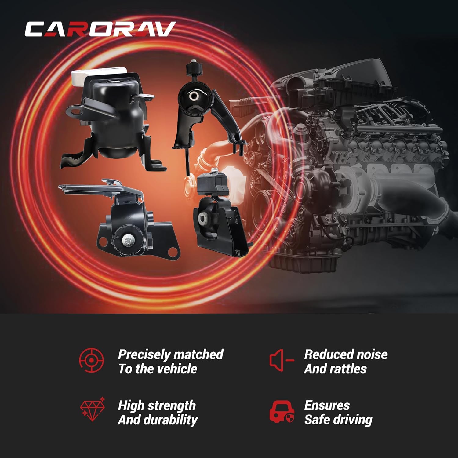 Engine Motor and Transmission Mount Kit Compatible with 2009 2010 2011 2012 2013 Toyota Corolla 1.8L, 2009-2013 Toyota Matrix 1.8L Auto Transmission, 4 Pcs Replaces for A62027 A62039 A62015 A62023