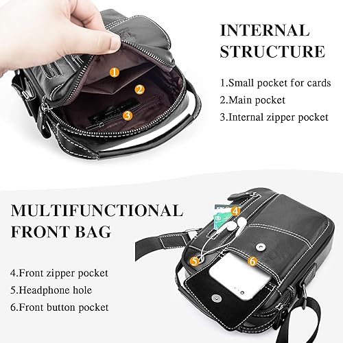 Miniatura 3 de BAIGIO Bolso de hombro pequeño de cuero para hombre, bolsa de mensajero, bolsa cruzada, bolso para hombre, bolso para viaje, negocios, trabajo