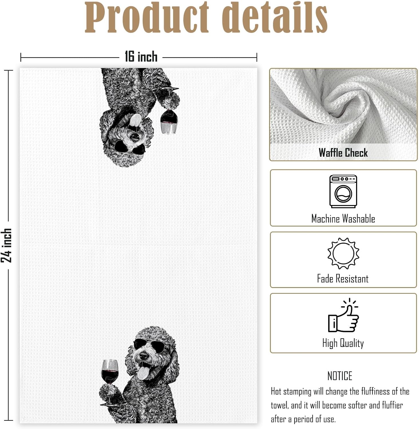 Goldendoodle Wine Gifts Kitchen Towels Set of 2, Goldendoodle Decor, Golden Doodle Drinkers Dog Hand Towel for Bathroom, Golden Doodle Dog Gifts Women