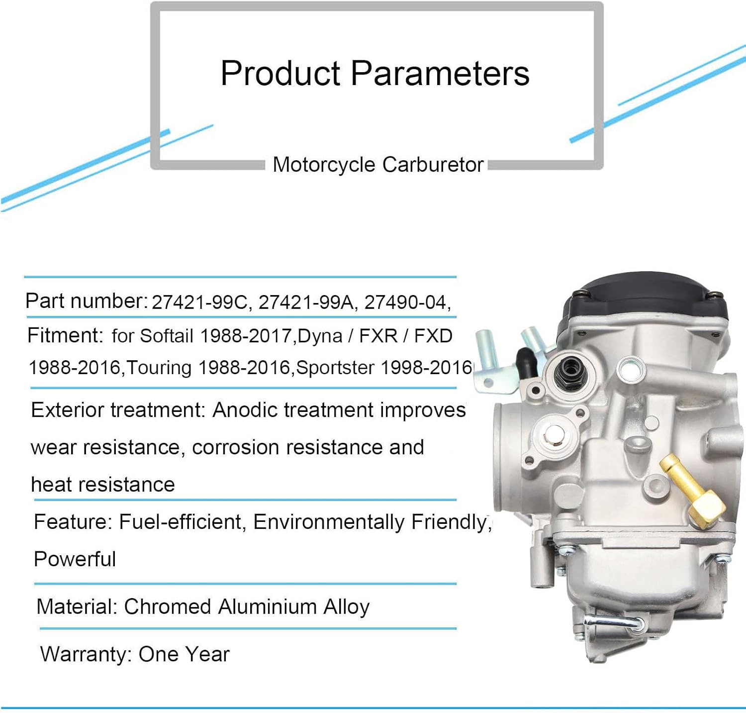 CV40 Carburetor Replacement for Harley Davidson Sportster 1200 XLH1200 Sportster 883 XL883 1998-2016 / Softail 1988-2017 / Dyna FXR FXD 1988-2016 / Touring 1988-2016 27490-04