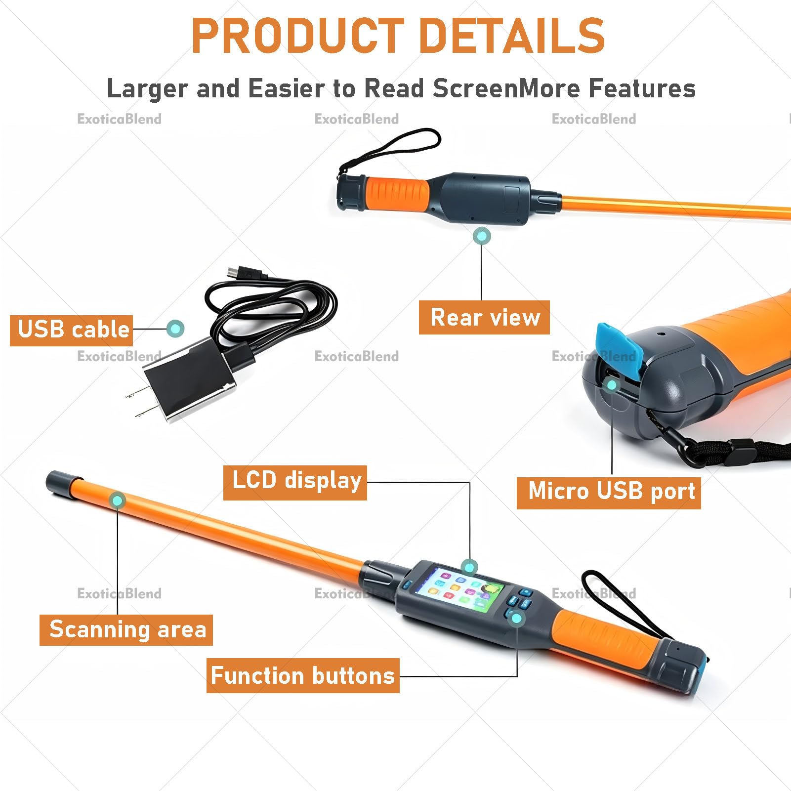Scanner per Microchip Auricolari con Display LCD, Lettore per Microchip, Memoria Fino a 20.000 Dati, per Allevamenti, Rifugi e Proprietari di Animali Domestici