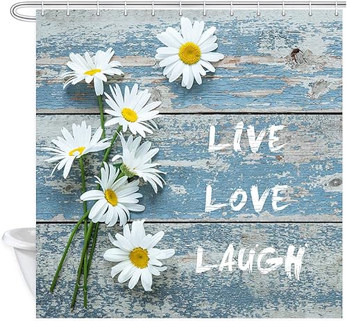 Miniatura 9 de NYMB Divertida cortina de ducha de Pascua, bonito conejo con citas inspiradoras de confianza en el Señor, cortina de baño de madera rústica,