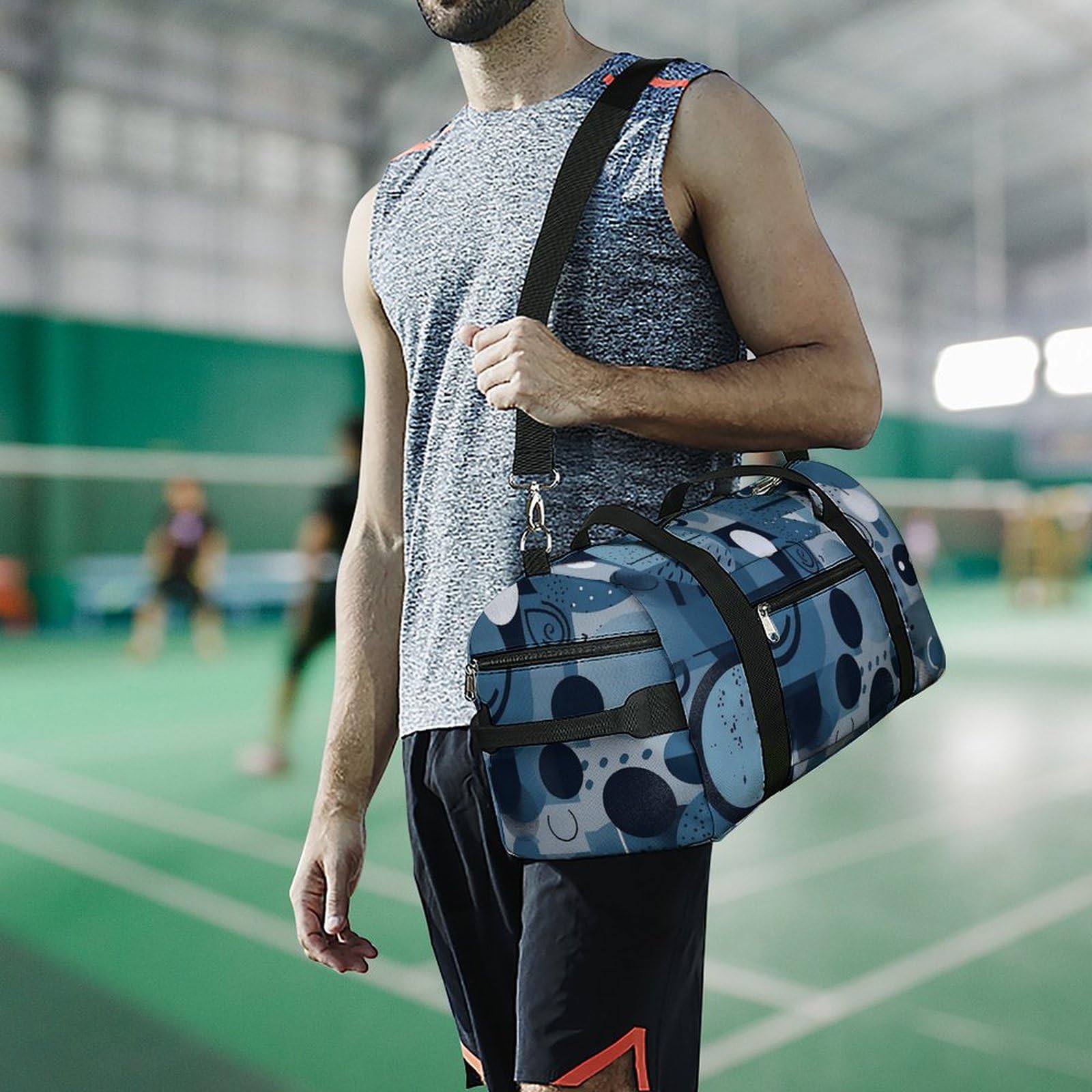 Sporttasche für Damen und Herren, mit Schuh- und Nassfach, Reisetasche, grau, kreisförmiges Muster, Wochenendtasche, Handgepäcktasche für Schwimmen, Fitness, Workout, Sport, Reisetasche, Stil 7,