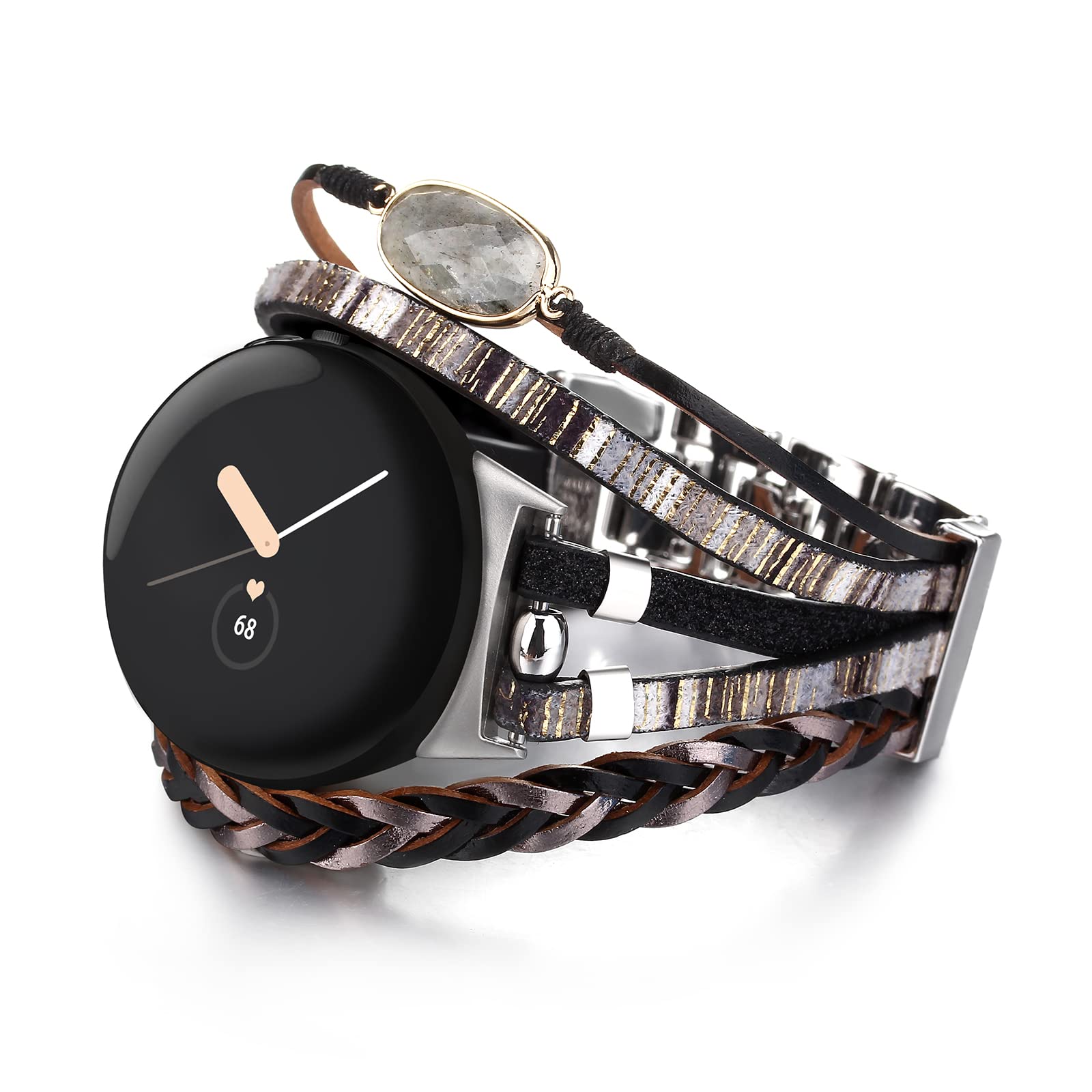 Boho Leather Band Compatible with Google Pixel Watch Band, Posh Leather Bracelet Wristband for Google Pixel Watch 2022