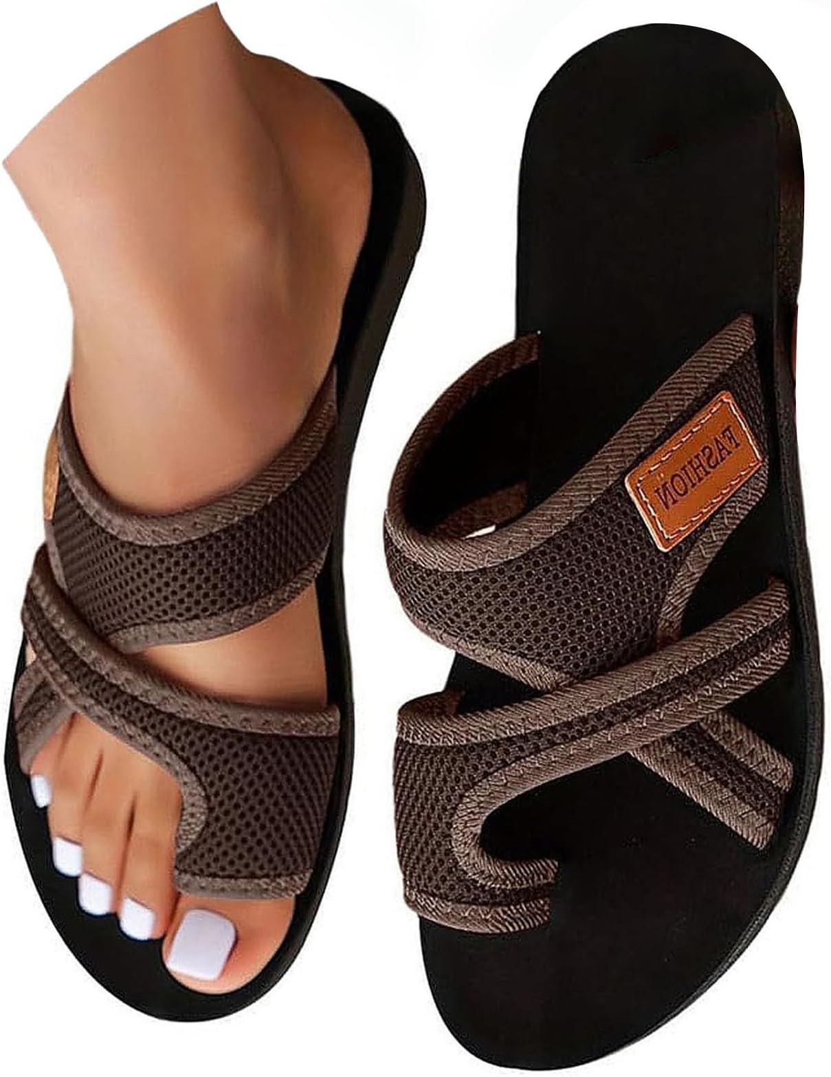 Orthopedic Sandals for Women 2026 Summer Beach Slip On Flip Flops Comfortable Mesh Flats Casual Toe Ring Slippers