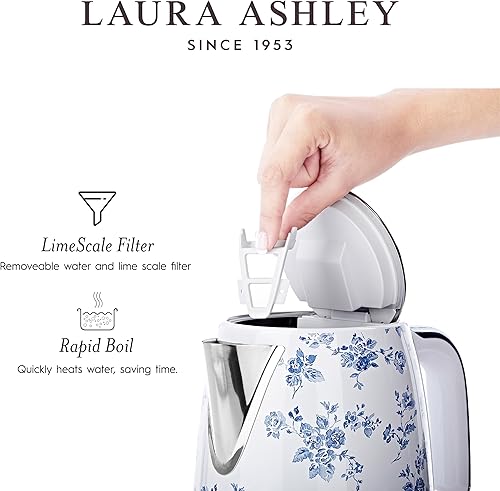 Miniatura 6 de Laura Ashley Hervidor eléctrico de acero inoxidable de 1.7 litros Hervidor eléctrico de hervir rápido de 1500 W para agua hirviendo Hervidores de