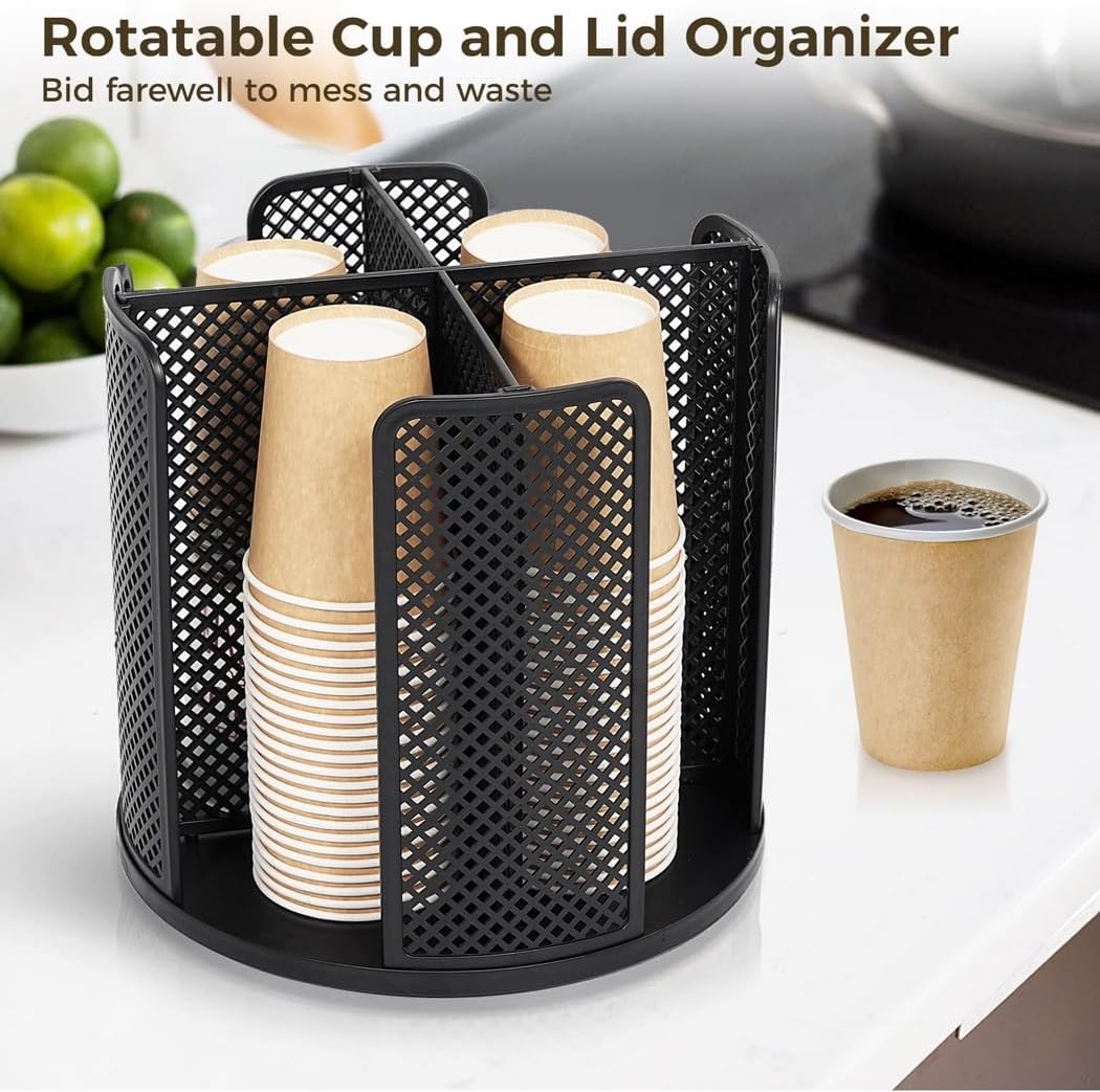 2 Pcs Rotatable Coffee Cup And Lid Dispensers, 4 Compartments, For Countertop, Bathroom, Kitchen, Coffee Shop
