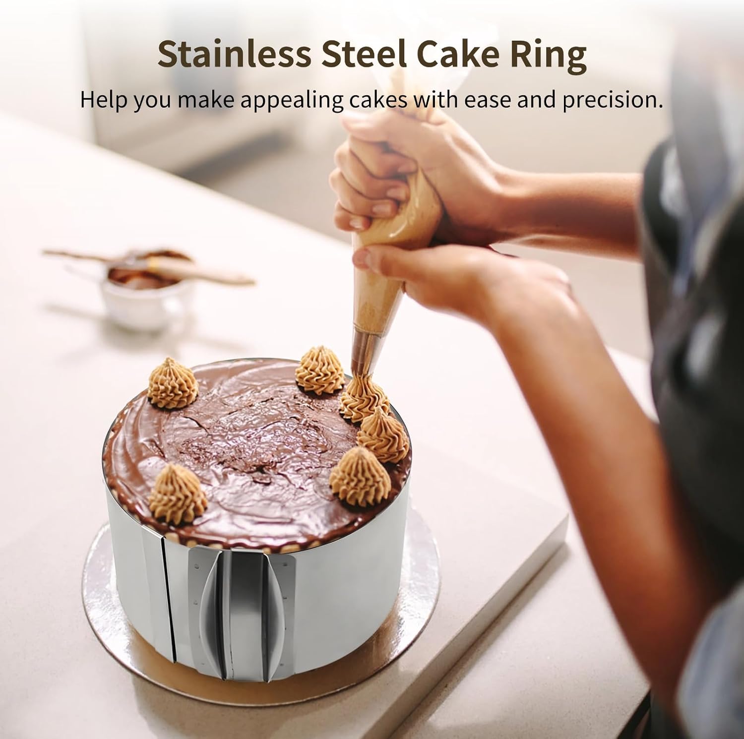 2 Pcs Adjustable Cake Rings, Stainless Steel Molds (Round & Square), 6-12 Sizes, Includes 3 Scrapers For Pastry And Baking