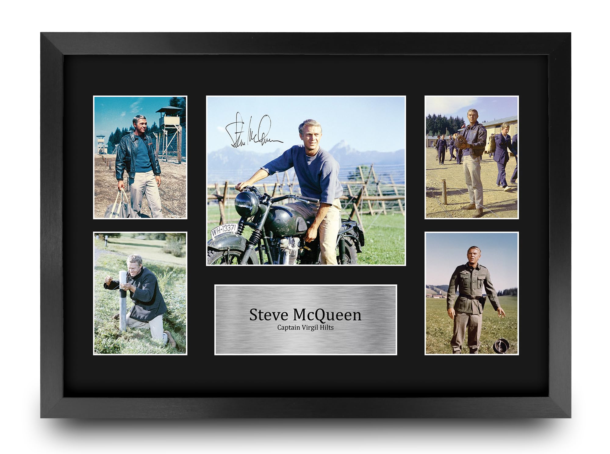 HWC Trading Steve McQueen The Great Escape Gifts Printed Signed Autograph Picture Display for Movie Memorabilia Fans - A3 Framed