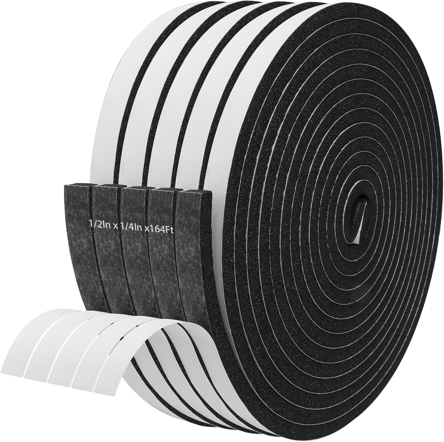 Storystore Weather Stripping Door Seal Strip, 1/2In x 1/4In x 164FT Self Adhesive Foam Tape for Door Window Insulation Soundproofing Weatherstrip, High Density Foam Seal for Doors Windows Furniture