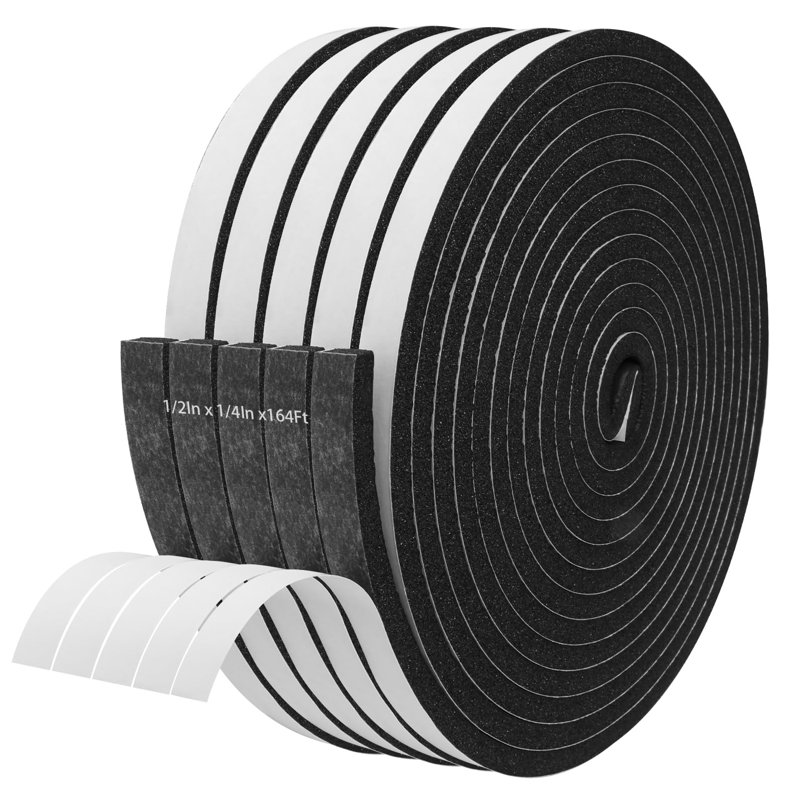 Storystore Weather Stripping Door Seal Strip, 1/2In x 1/4In x 164FT Self Adhesive Foam Tape for Door Window Insulation Soundproofing Weatherstrip,