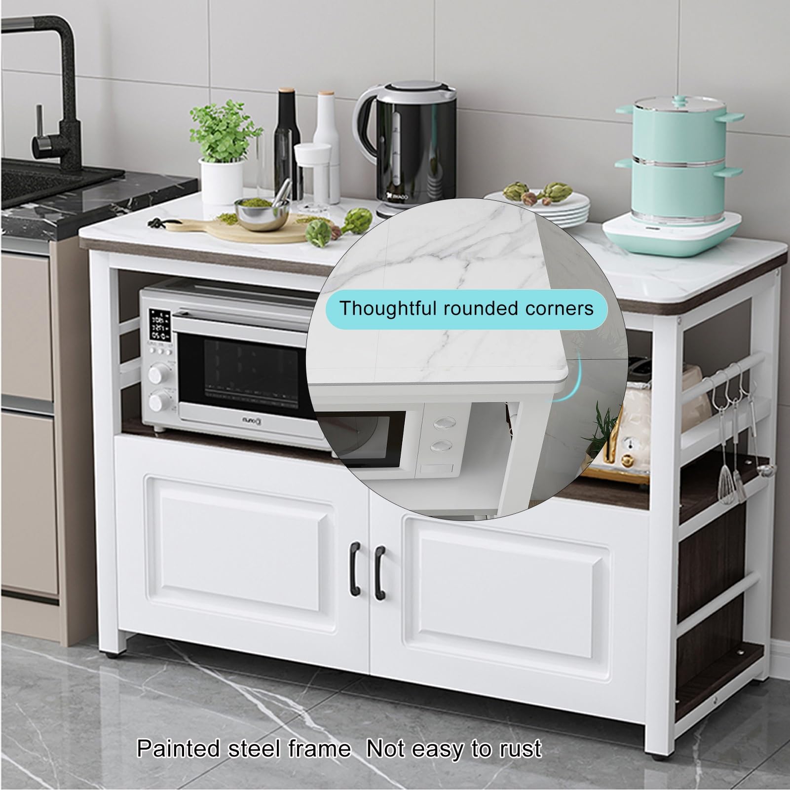 Scaffale da cucina grigio con piano di lavoro, supporto per microonde e mensola per sala da pranzo, credenza buffet, dispensa, 80 x 40 cm