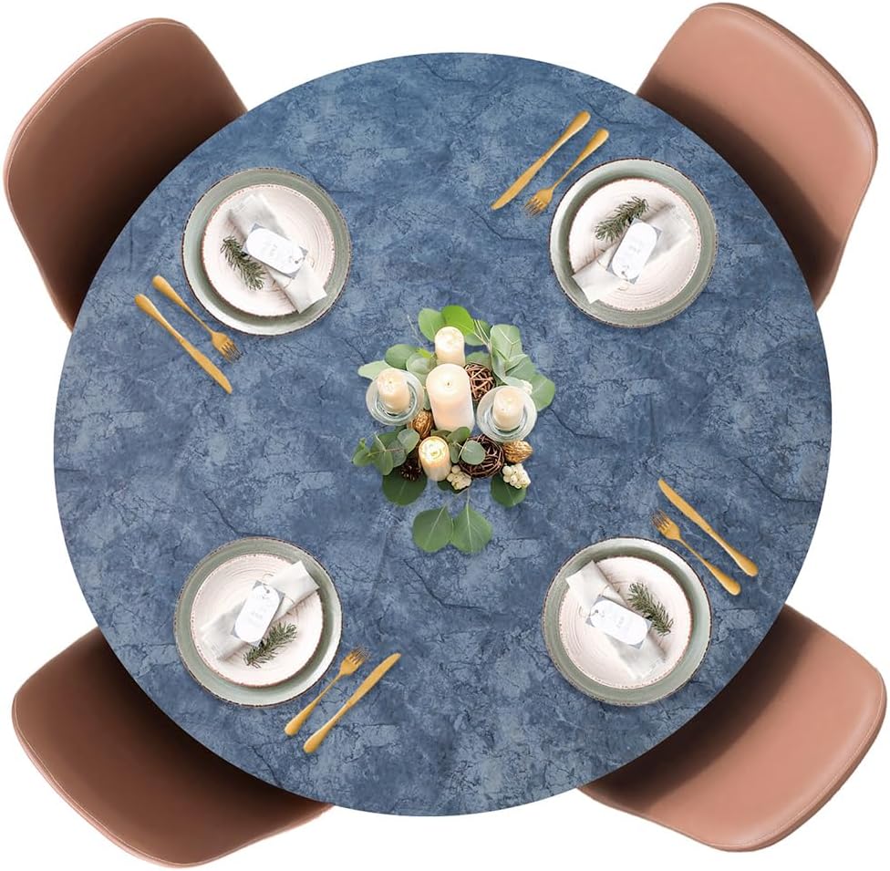 LAMINET - Elite Elastic Edged Print Table Pad - Marble Blue - Small Round - Fits Tables up to 44" Diameter - The Ultimate Protection for Your Table
