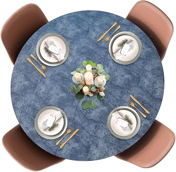 LAMINET - Elite Elastic Edged Print Table Pad - Marble Blue - Small Round - Fits Tables up to 44" Diameter - The Ultimate Protection for Your Table