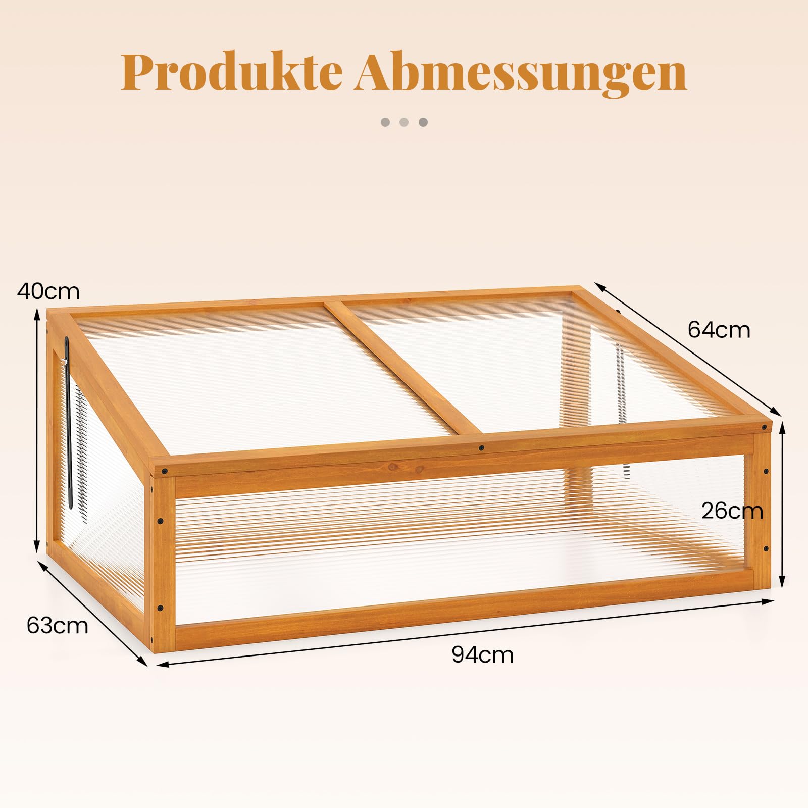 COSTWAY Frühbeet Gewächshaus, mini Treibhaus, Frühbeetaufsatz, Hochbeet Abdeckung, Frühbeetkasten Aufsatz für Garten, Terrasse & Balkon, 94 x 63 x 40 cm (Orange)
