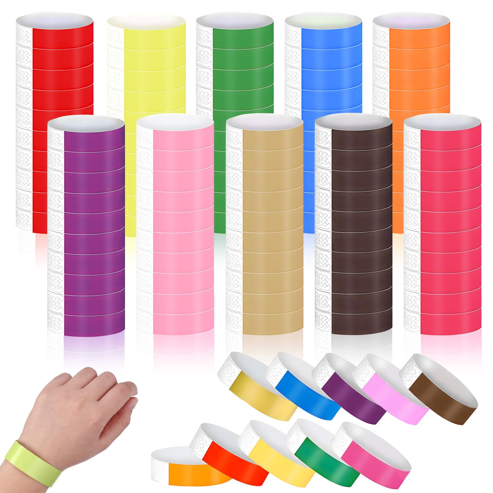 1000 Pcs Paper Wristbands for Events, Self-Adhesive Waterproof Colorful Festival Wrist Bands, Disposable Neon Wristbands for Music Festivals, Concert, Parties, Clubs, Bars, and Venue Entry
