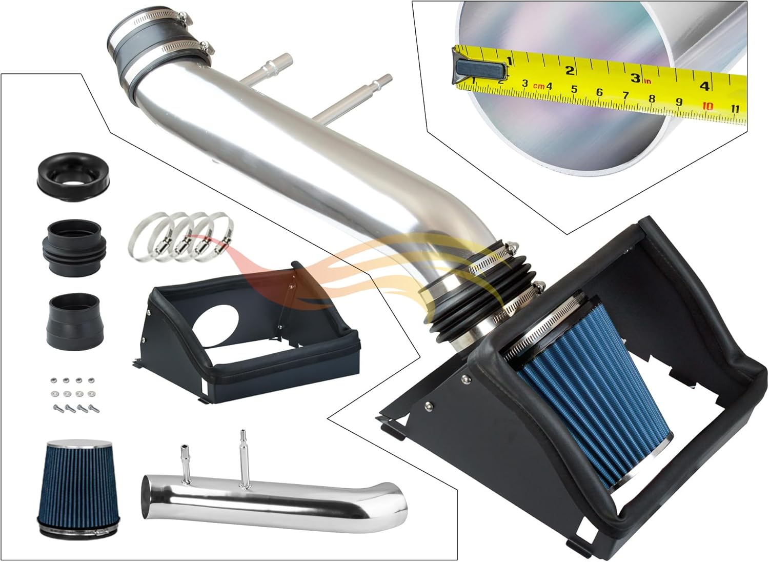 Cold Air Intake System with Heat Shield Kit + Filter Combo BLUE Compatible For 15-17 F-150 3.5L N/A (Will not fit Turbo)