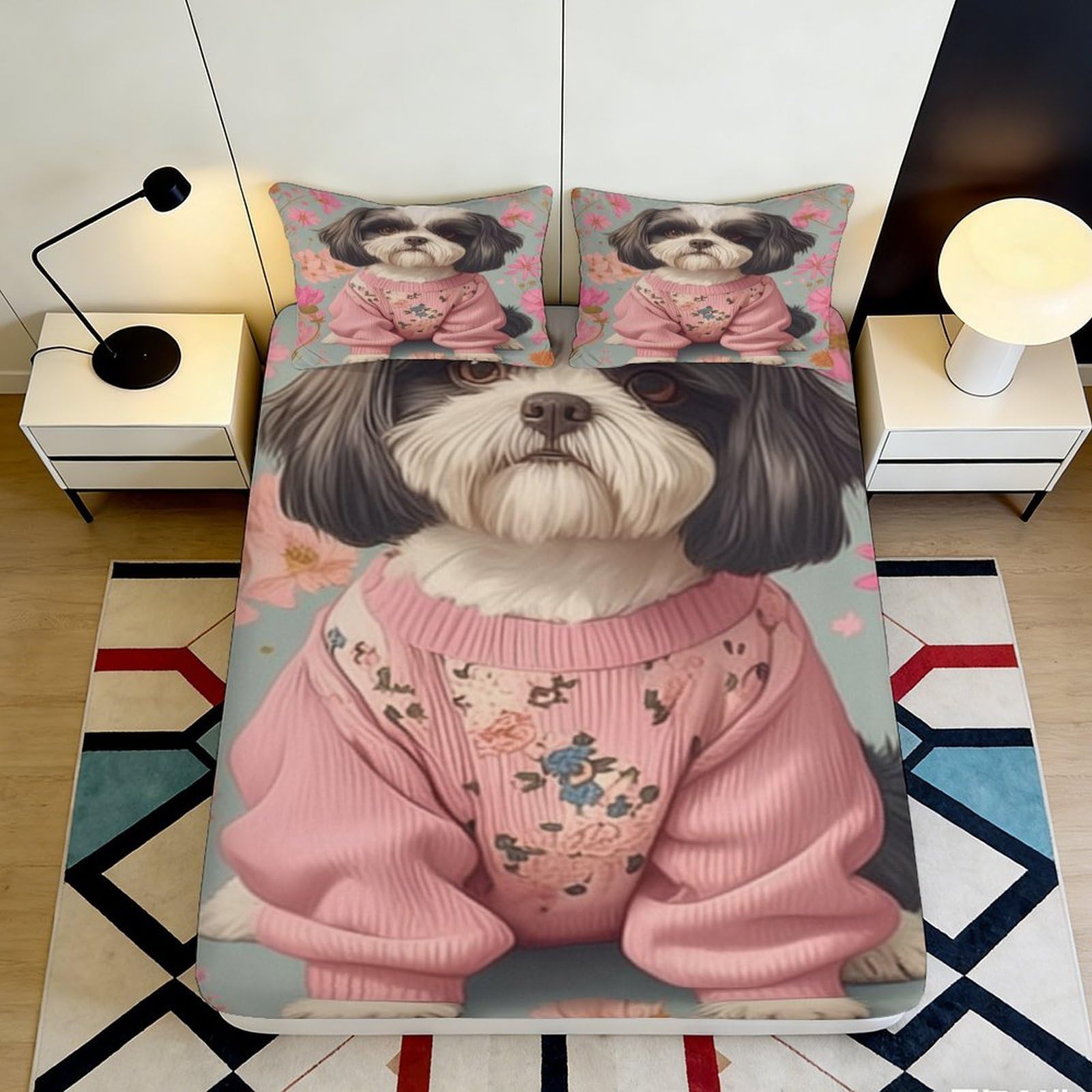 3D Printed Christmas Bunny Fitted Sheet Microfiber Deep Pocket Non-Slip Bedroom Bunny Mattress Fitted Cover for Adults Teens 180x200x25cm