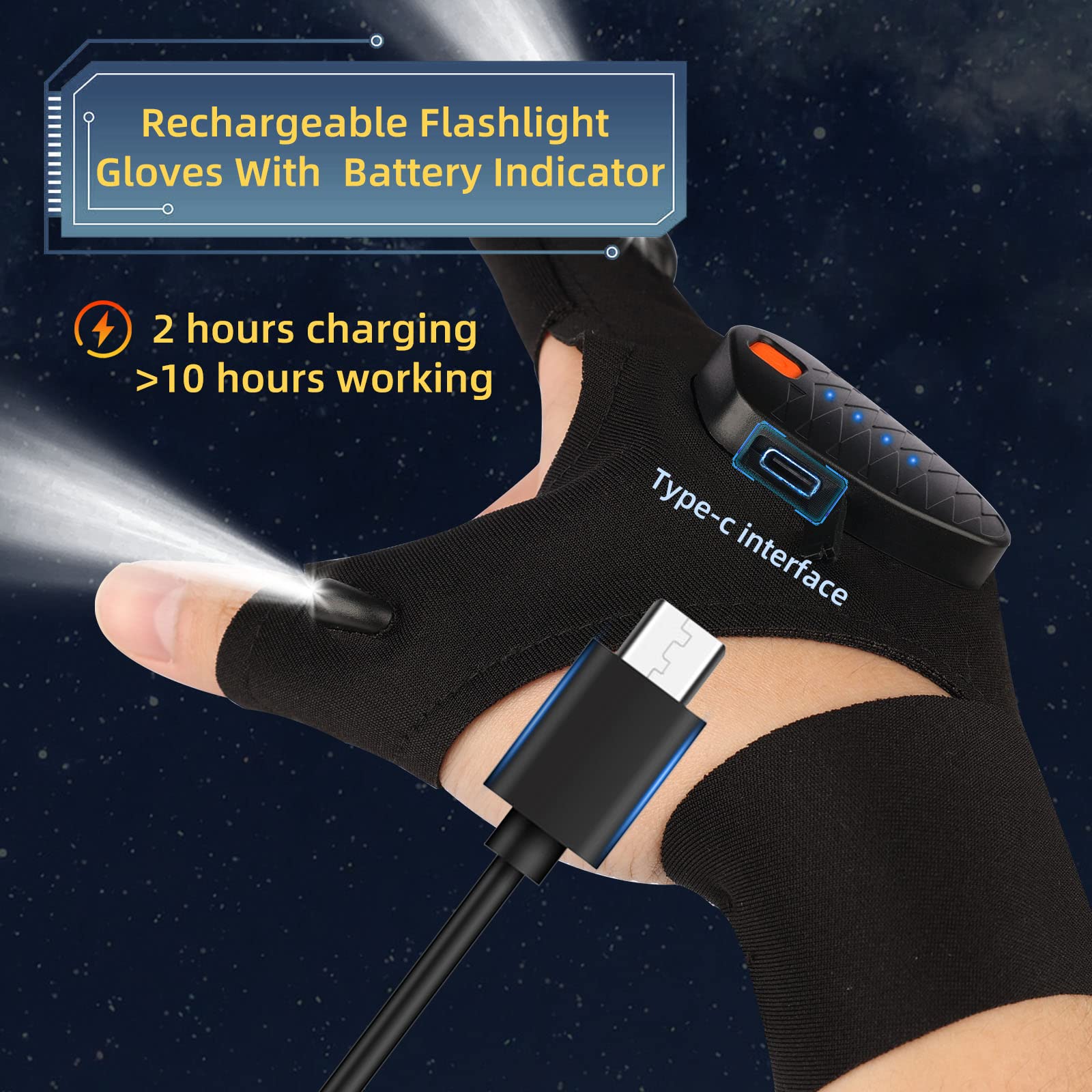 Guantes de linterna LED, regalos para hombres, mujeres, Navidad, cumpleaños, accesorios geniales para papá, marido, novio, impermeables, recargables, luces manos libres