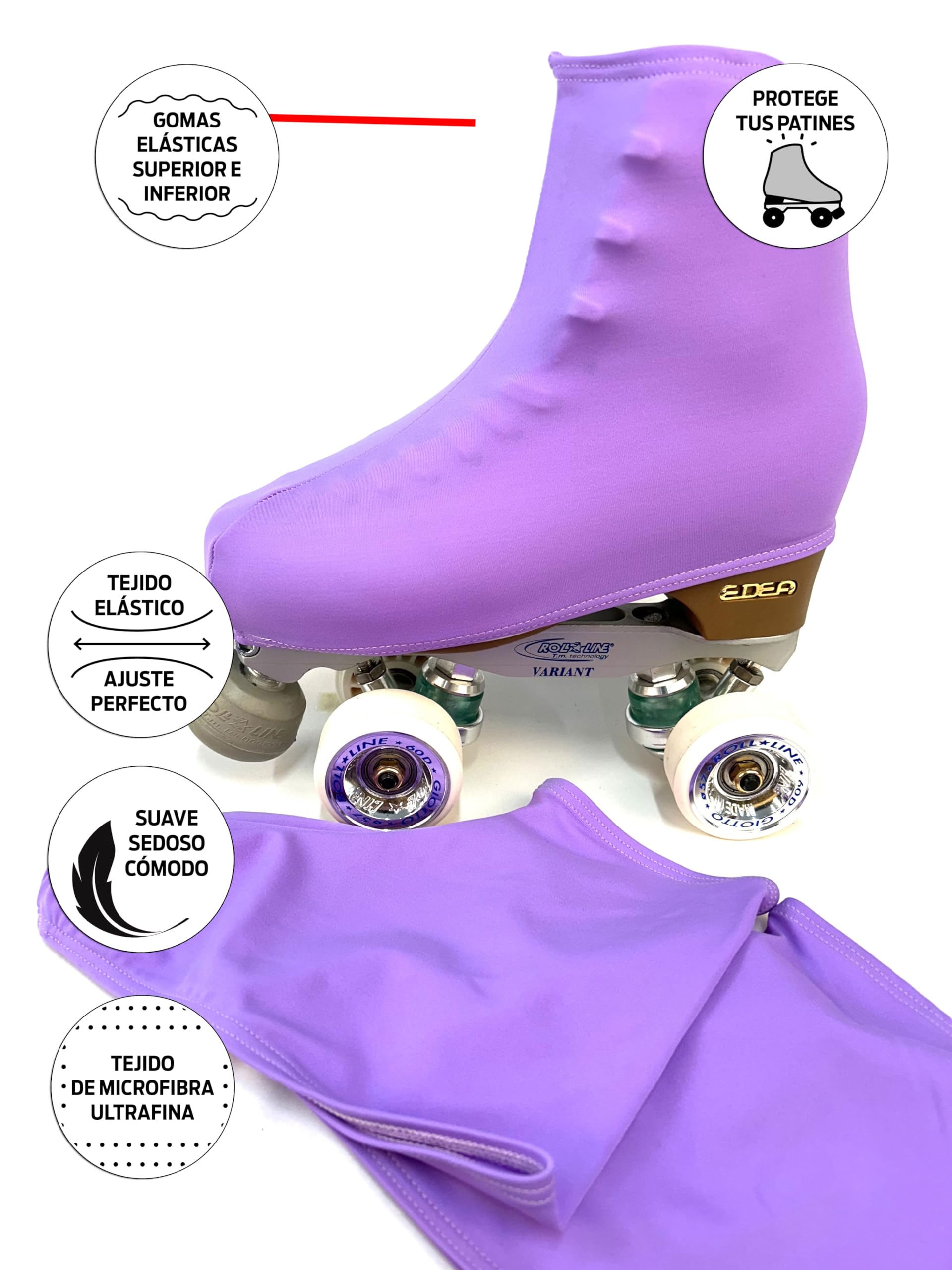 CRLSPORT Cubre patín para niña y Mujer, Funda PatinSkate, 180 Densidad, Talla Universal, Color Lila Claro