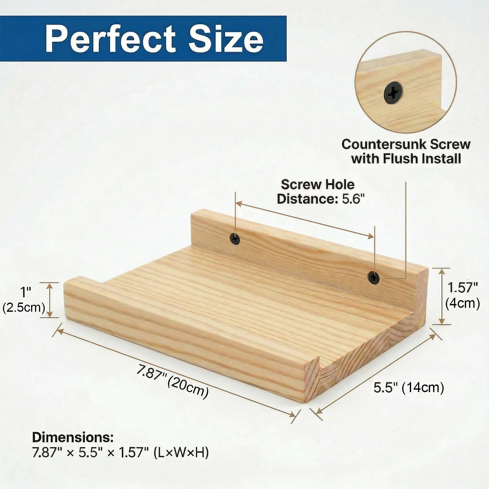 Pequeños estantes de decoración, mini estante flotante de madera natural para altavoces inteligentes WiFi coleccionables, madera, montado en la pared, 8 x 5 pulgadas, paquete de 2