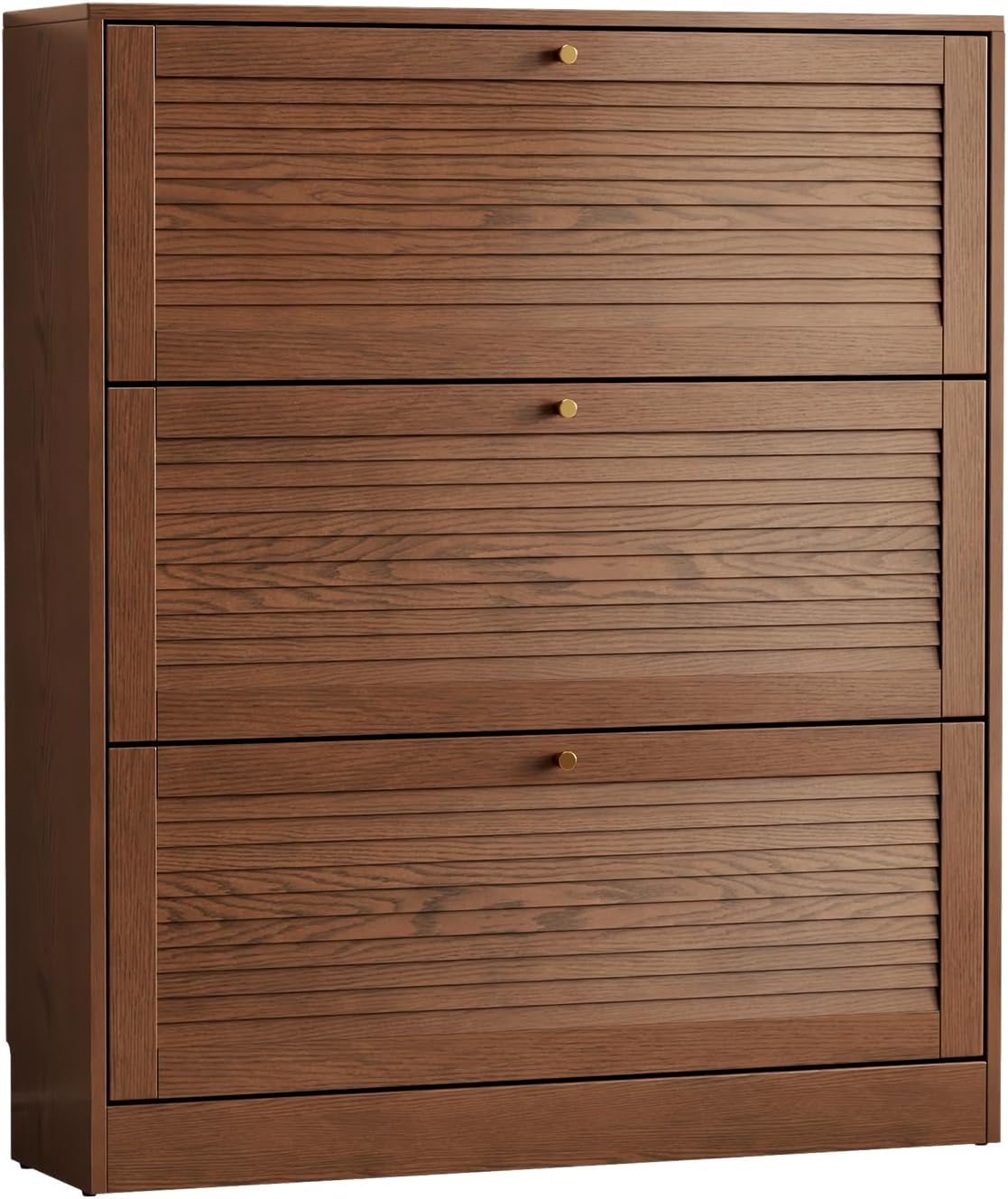 KungFuWood Soild Wood Shoe Storage Cabinet with 3 Flip Drawers for Entryway,Narrow Shoe Rack Cabinet with Adjustable Shelves 38 W, Morden Hidden Shoe Closet Wooden