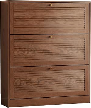 KungFuWood Soild Wood Shoe Storage Cabinet with 3 Flip Drawers for Entryway,Narrow Shoe Rack Cabinet with Adjustable Shelves,Morden Hidden Shoe Organizer,Foyer, Hallway
