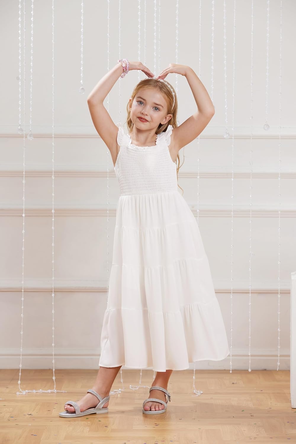 GRACE KARIN Girls Dress Summer Tie Back Party Dress Ruffle Sleeve Smoke Tiered Special Occasions Maxi Tween Dresses Size 5-14 - Image 4