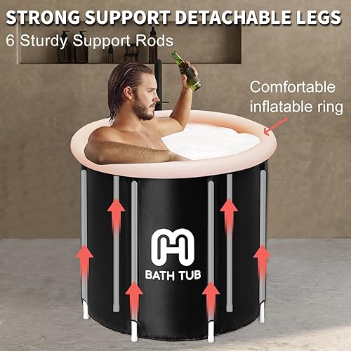 Miniatura 5 de Bañera plegable portátil para adultos, bañera de hidromasaje, bañera plegable independiente, bañera de hidromasaje con cojín (29.5 x 29.5 x 29.5