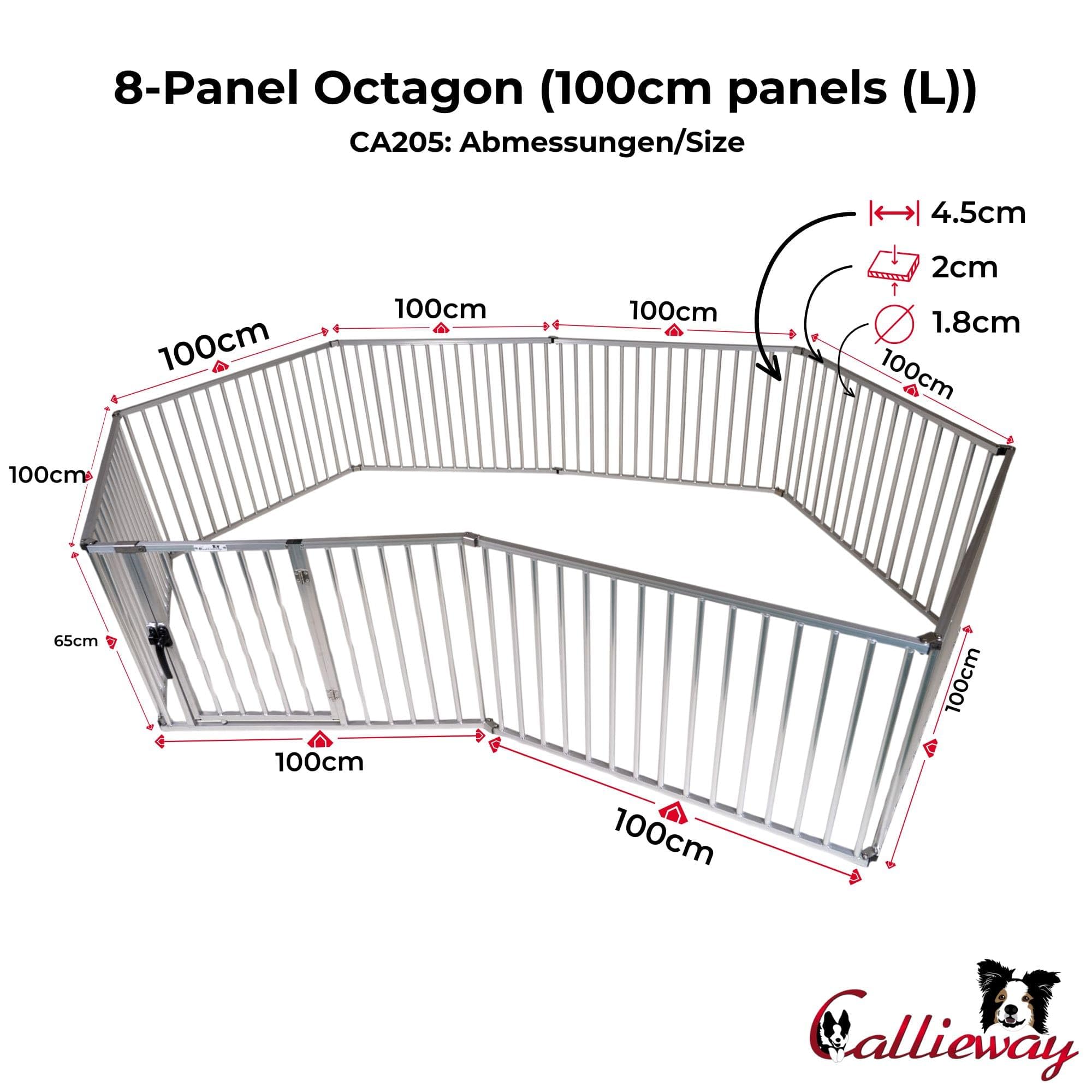 Callieway® Recinzione pieghevole in alluminio, per cuccioli, eventi e vacanze in campeggio, 8 m di circonferenza (8 x 65 cm di altezza/100 cm di lunghezza)