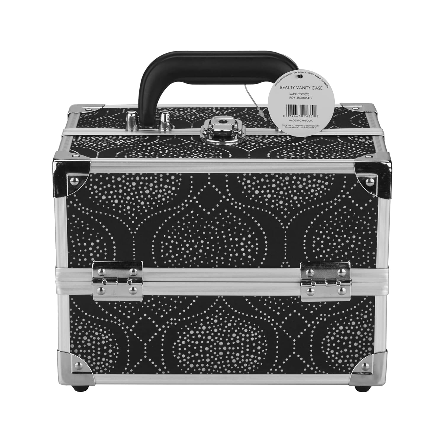 Conair Makeup Beauty Case, Cosmetic Case, with Expandable Shelves and Locking Latch, in Black Print, London SOHO New York for Conair