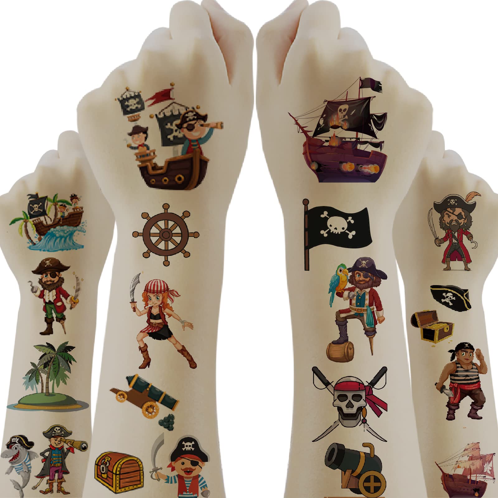 Piraten Tattoo, 20 Blätter Kinder Pirat Tattoos Aufkleber Set, Hautfreundlich Kindertattoos für Jungen Mädchen, zum Aufkleben für Kindergeburtstag Mitgebsel Party