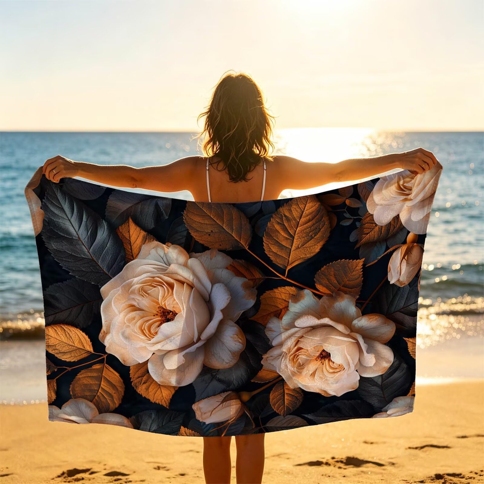 Flor Toalla Playa 220 x 160 Resistente a la Arena Secado rápido Ligero, Toalla Playa Grande 160x220cm Suave Cómodo como Gym Yoga Sauna Toallas Baño Grandes Exterior Travel Essentials Planta XTLS-7061