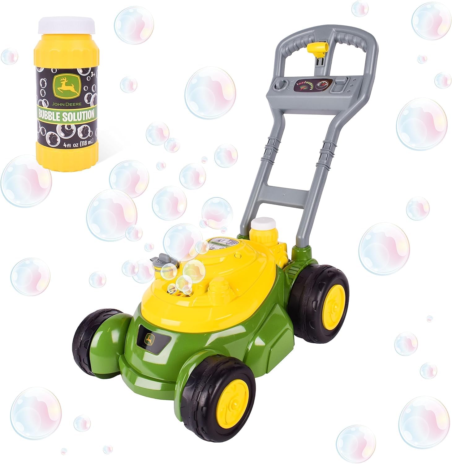 John Deere Tondeuse à Bulles pour Enfants, Jouet de Jardin Extérieur avec Machine à Bulles, Son Réaliste sans Piles, Jeu d’Imitation pour Filles et Garçons, Solution à Bulles Incluse, Dès 2 Ans